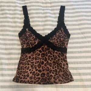 Leopard Print Lace Trim Cami